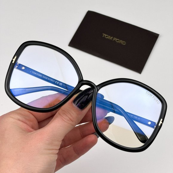 Tom Ford FT5845-B 001 BRAND NEW Eyeglasses Black Blue Block Butterfly Women - Picture 1 of 10